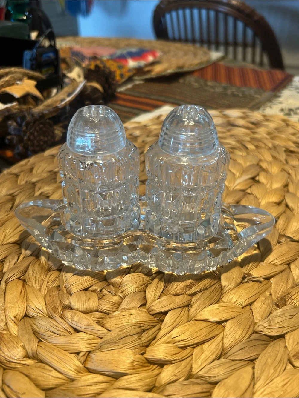 Antique c. 1890 G. Duncan & Sons Waffle Pressed Glass Salt & Pepper Shakers